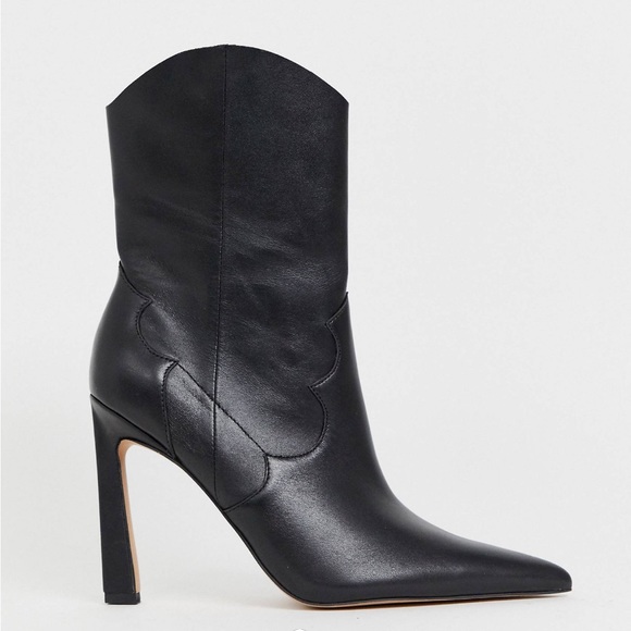 Ebony leather western high heel boots - Picture 3 of 8